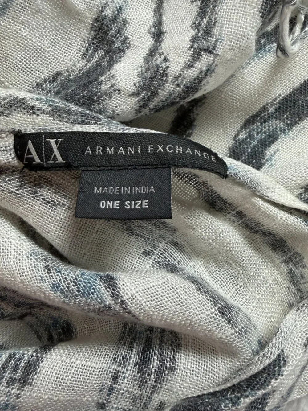 AX Armani Exchange Zebra Print Scarf White Black Fringe One Size 70x28 Boho